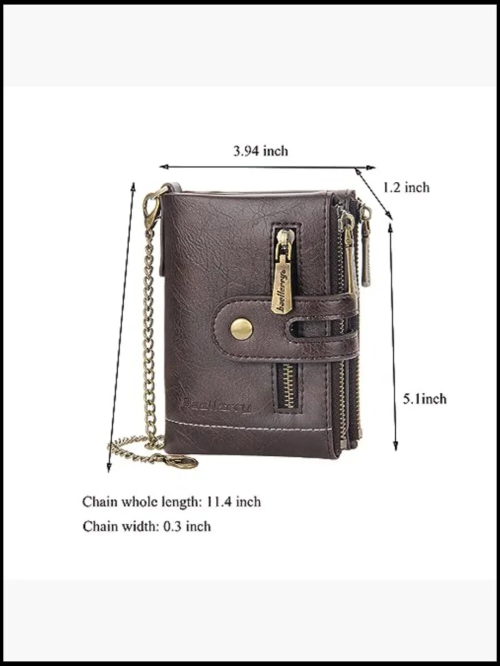 Bi-Fold Wallet with Chain RFID Blocking Faux Leather Men's Zipper Coin Purse